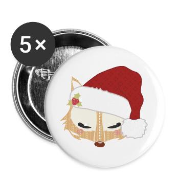 Fuchskopf mit Weihnachtsmütze - Buttons groß 56 mm (5er Pack) - Weiß - Vorne