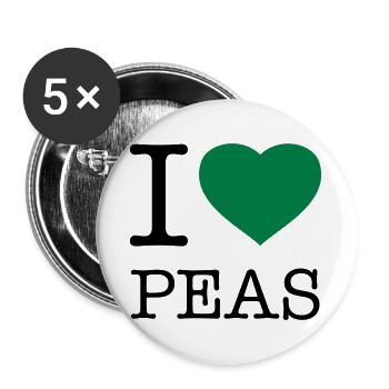 I LOVE PEAS Erbsen - Buttons groß 56 mm (5er Pack) - Weiß - Vorne