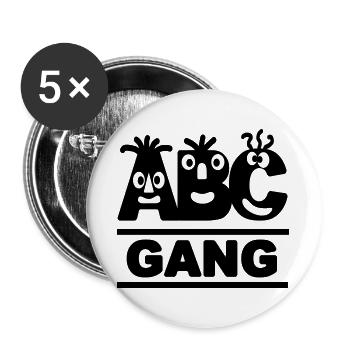 lustige ABC-GANG - Buttons groß 56 mm (5er Pack) - Weiß - Vorne