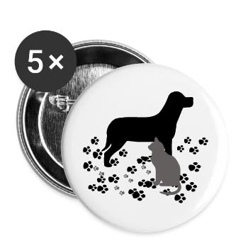 Hund und Katze - Buttons groß 56 mm (5er Pack) - Weiß - Vorne