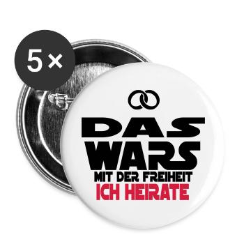 das wars ich heirate - Buttons groß 56 mm (5er Pack) - Weiß - Vorne