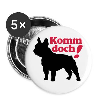 Französische Bulldogge , French Bulldog ,Komm.(25) - Buttons groß 56 mm (5er Pack) - Weiß - Vorne
