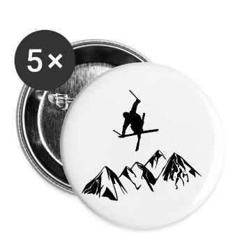Berge mit Skifahrer - Buttons groß 56 mm (5er Pack) - Weiß - Vorne