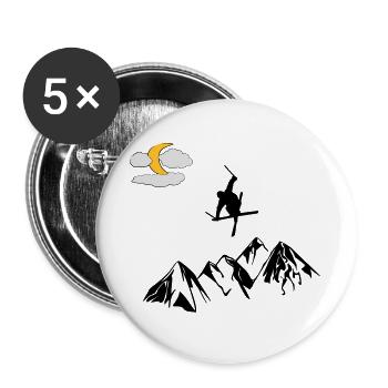 Berg mit Ski Freestyler - Buttons groß 56 mm (5er Pack) - Weiß - Vorne