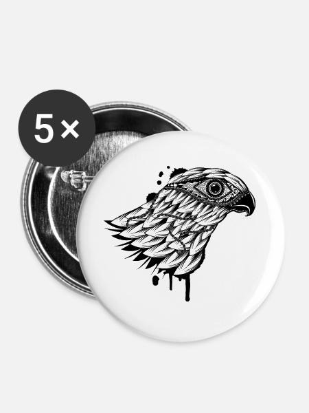 Falke im Tattoo-Stil - Buttons groß 56 mm (5er Pack) - Weiß