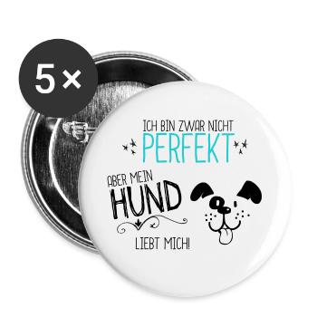 363 Mein Hund liebt mich - Buttons groß 56 mm (5er Pack) - Weiß - Vorne