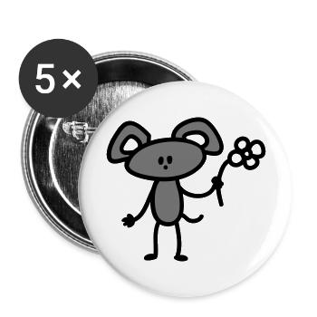 Souris avec des fleurs - Lot de 5 grands badges (56 mm) - blanc - Devant