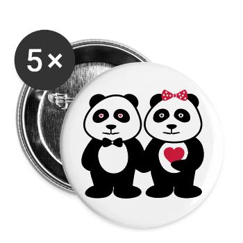 COUPLES PANDA - Lot de 5 grands badges (56 mm) - blanc - Devant