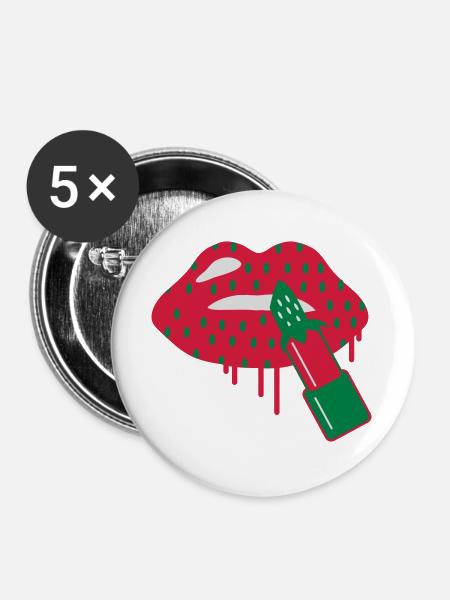 Lippenstift Erdbeere - Buttons groß 56 mm (5er Pack) - Weiß
