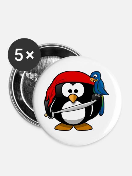 Pirat Pinguin Seeräuber - Buttons groß 56 mm (5er Pack) - Weiß