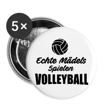 volleyball Shirt - echte Mädels spielen Volleyball - Buttons groß 56 mm (5er Pack) - Weiß - Vorne