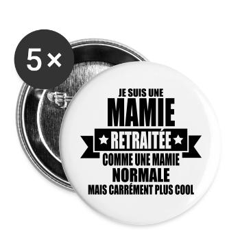 je suis une mamie retraitée - Lot de 5 grands badges (56 mm) - blanc - Devant