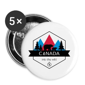 Kanada in die Wildnis mit Bären und Wald - Buttons groß 56 mm (5er Pack) - Weiß - Vorne