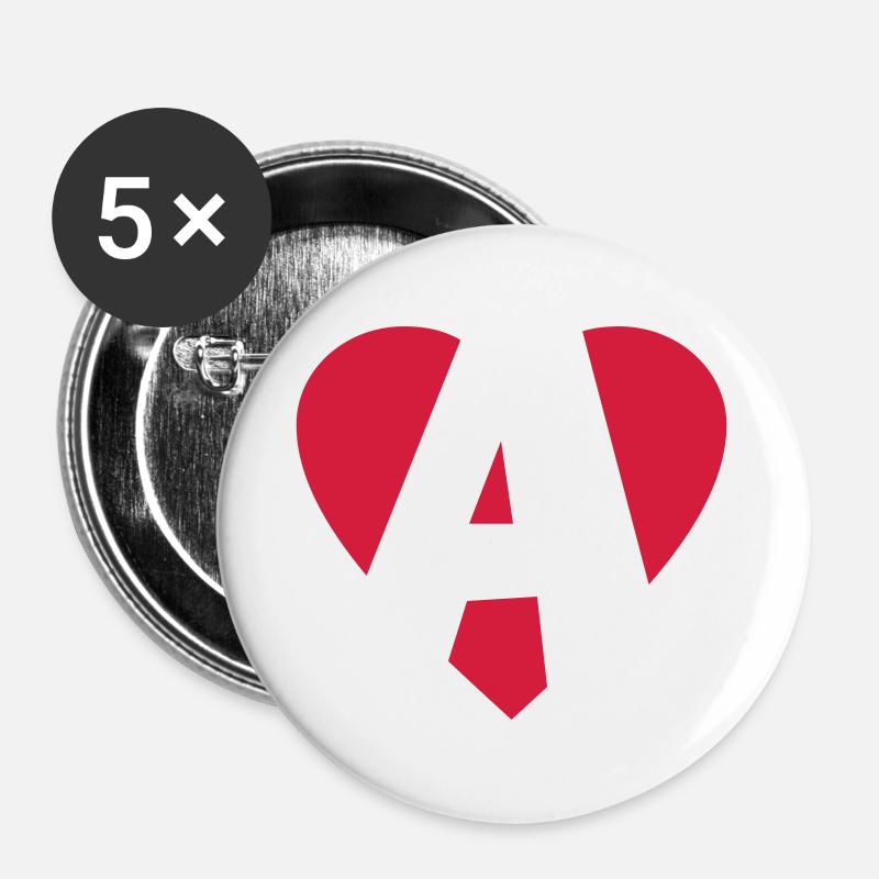 Heart A - I love A - Buttons large 2.2''/56 mm (5-pack) - white