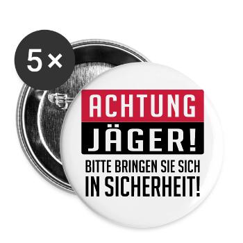 Achtung Jäger - Buttons groß 56 mm (5er Pack) - Weiß - Vorne