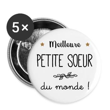 Meilleure petite seur du monde vecteur - Lot de 5 grands badges (56 mm) - blanc - Devant