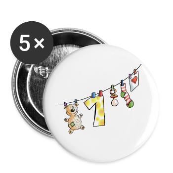 Premier anniversaire de la corde à linge de bébé - un - enfant - Lot de 5 grands badges (56 mm) - blanc - Devant
