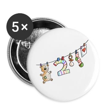Zweiter Geburtstag - Bin schon zwei - Geschenk - Buttons groß 56 mm (5er Pack) - Weiß - Vorne