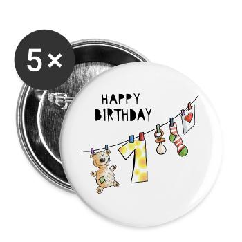 Joyeux anniversaire - premier anniversaire - bébé - doux - Lot de 5 grands badges (56 mm) - blanc - Devant