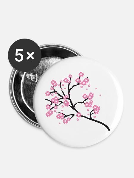Blühende Kirschzweige - Buttons groß 56 mm (5er Pack) - Weiß