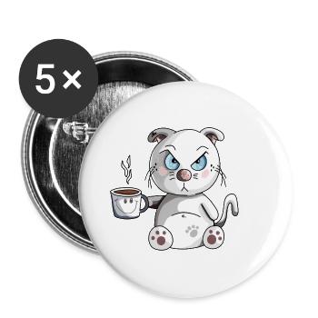 Grumbling morning muffle cat - coffee - cats - Buttons large 2.2''/56 mm (5-pack) - white - Front