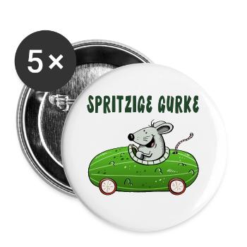 Spritzige Gurke - Spritztour - Auto - Maus - Buttons groß 56 mm (5er Pack) - Weiß - Vorne
