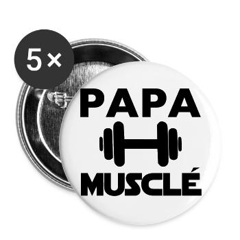 papa musclé - Lot de 5 grands badges (56 mm) - blanc - Devant