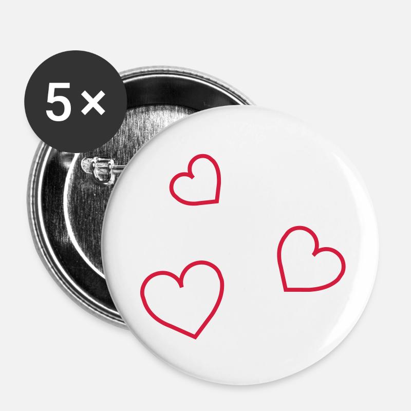 contour_3coeur - Buttons large 2.2''/56 mm (5-pack) - white