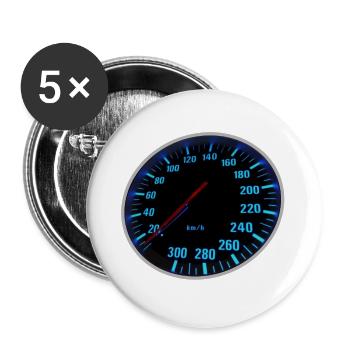 Compteur de vitesse bleu, Tacho - Design - Lot de 5 grands badges (56 mm) - blanc - Devant
