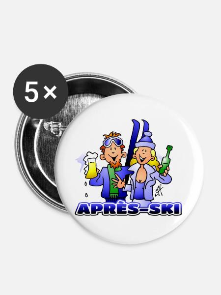 Après-ski - Buttons groß 56 mm (5er Pack) - Weiß
