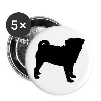 Mops - Buttons groß 56 mm (5er Pack) - Weiß - Vorne
