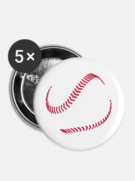 Baseball - Buttons groß 56 mm (5er Pack) - Weiß