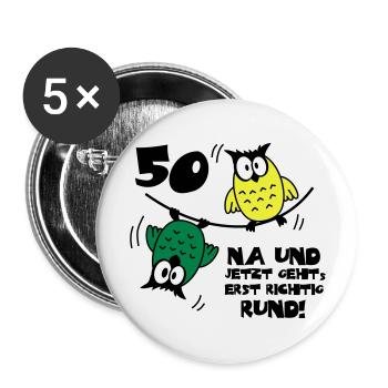 50 Birthday, Owl on the wire rope, round - Buttons large 2.2''/56 mm (5-pack) - white - Front