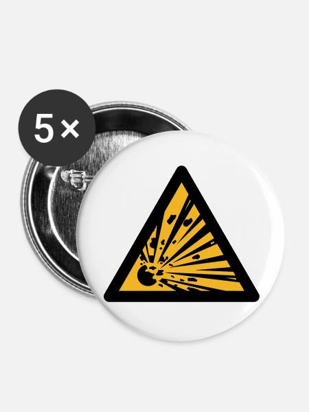 Hazard Symbol - Explosives (2-color) - Buttons large 2.2''/56 mm (5-pack) - white