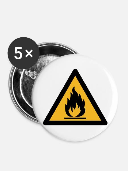 Hazard Symbol - Flammable (2-color) - Buttons large 2.2''/56 mm (5-pack) - white