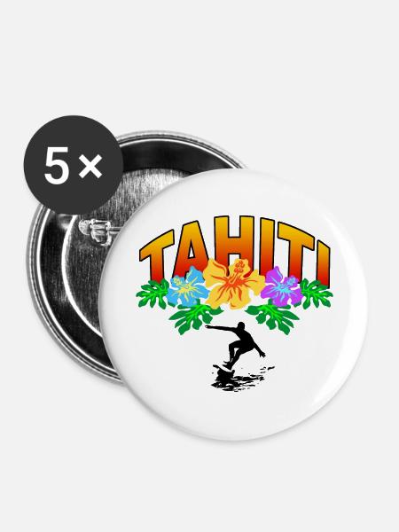 tahiti surfing - Buttons groß 56 mm (5er Pack) - Weiß