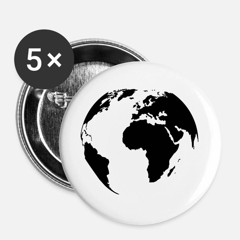 weltkugel-schwarz - Buttons groß 56 mm (5er Pack) - Weiß