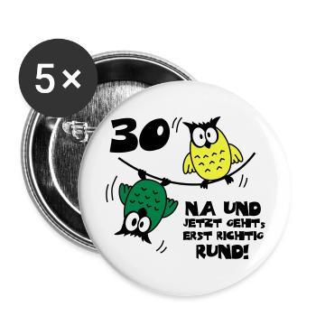 30 birthday, owls on the rope, round - Buttons large 2.2''/56 mm (5-pack) - white - Front