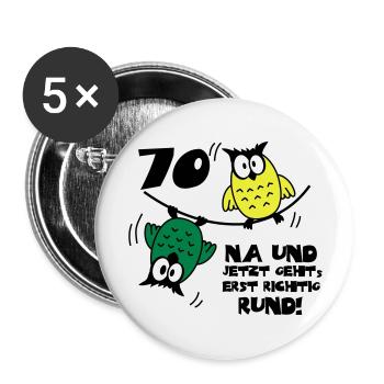 70 birthday, owls on the wire rope, round - Buttons large 2.2''/56 mm (5-pack) - white - Front
