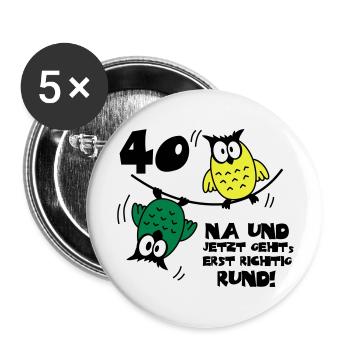 40 birthday, owls on the rope, round - Buttons large 2.2''/56 mm (5-pack) - white - Front