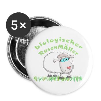 Schaf = biologischer Rasenmäher - Buttons groß 56 mm (5er Pack) - Weiß - Vorne