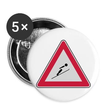 Köpfe einziehen, hier wird mit Ski gesprungen! - Buttons groß 56 mm (5er Pack) - Weiß - Vorne