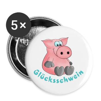Porc chanceux - porte bonheur - chance - Lot de 5 grands badges (56 mm) - blanc - Devant