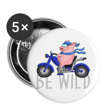 Lustiges Schwein auf Motorrad Comic - Buttons groß 56 mm (5er Pack) - Weiß - Vorne