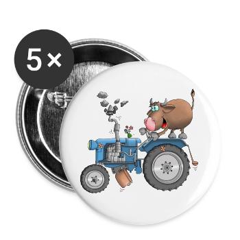 Ulkiger Stier auf Traktor - Buttons groß 56 mm (5er Pack) - Weiß - Vorne