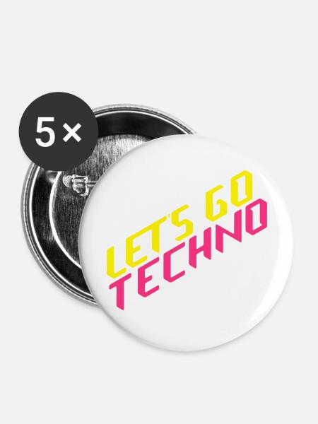 let's go techno - Buttons groß 56 mm (5er Pack) - Weiß