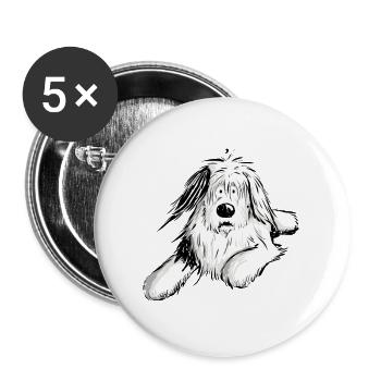 Furry Bobtail I Berled Collie Dog I Gift - Buttons large 2.2''/56 mm (5-pack) - white - Front