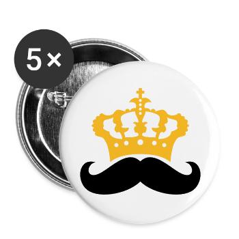 herrscher koenig krone prinz mustache schnurrbart - Buttons groß 56 mm (5er Pack) - Weiß - Vorne