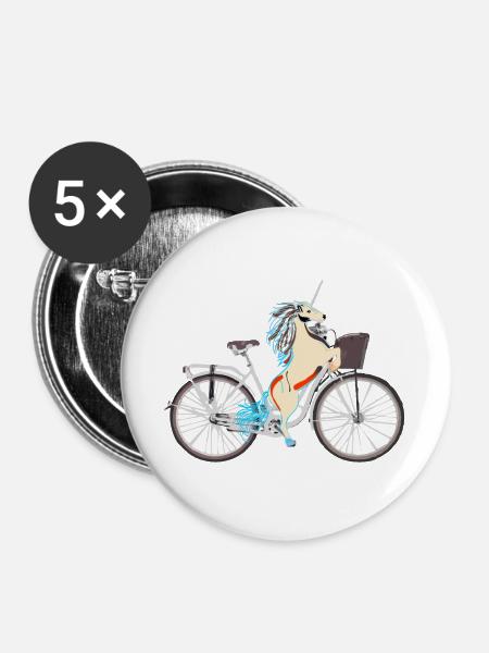 Einhorn auf Fahrrad - Buttons groß 56 mm (5er Pack) - Weiß