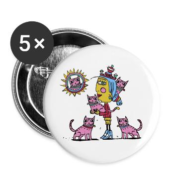 Katzen - Buttons groß 56 mm (5er Pack) - Weiß - Vorne